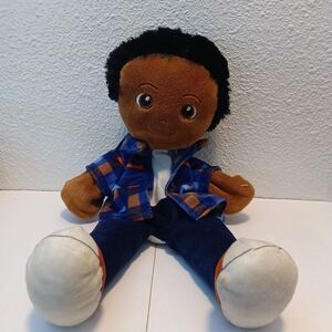Charming Stuffed Doll with Blue and Brown Outfit